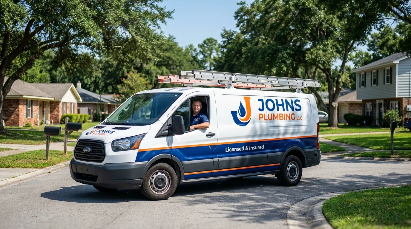Johns Plumbing LLC service van in Nashua, IA