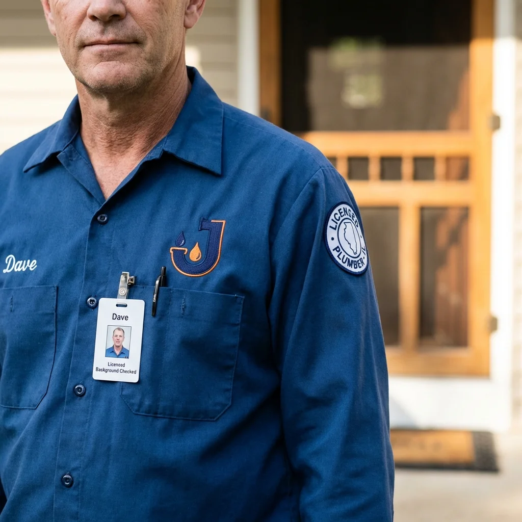 Licensed plumber showing ID badge in Nashua, IA